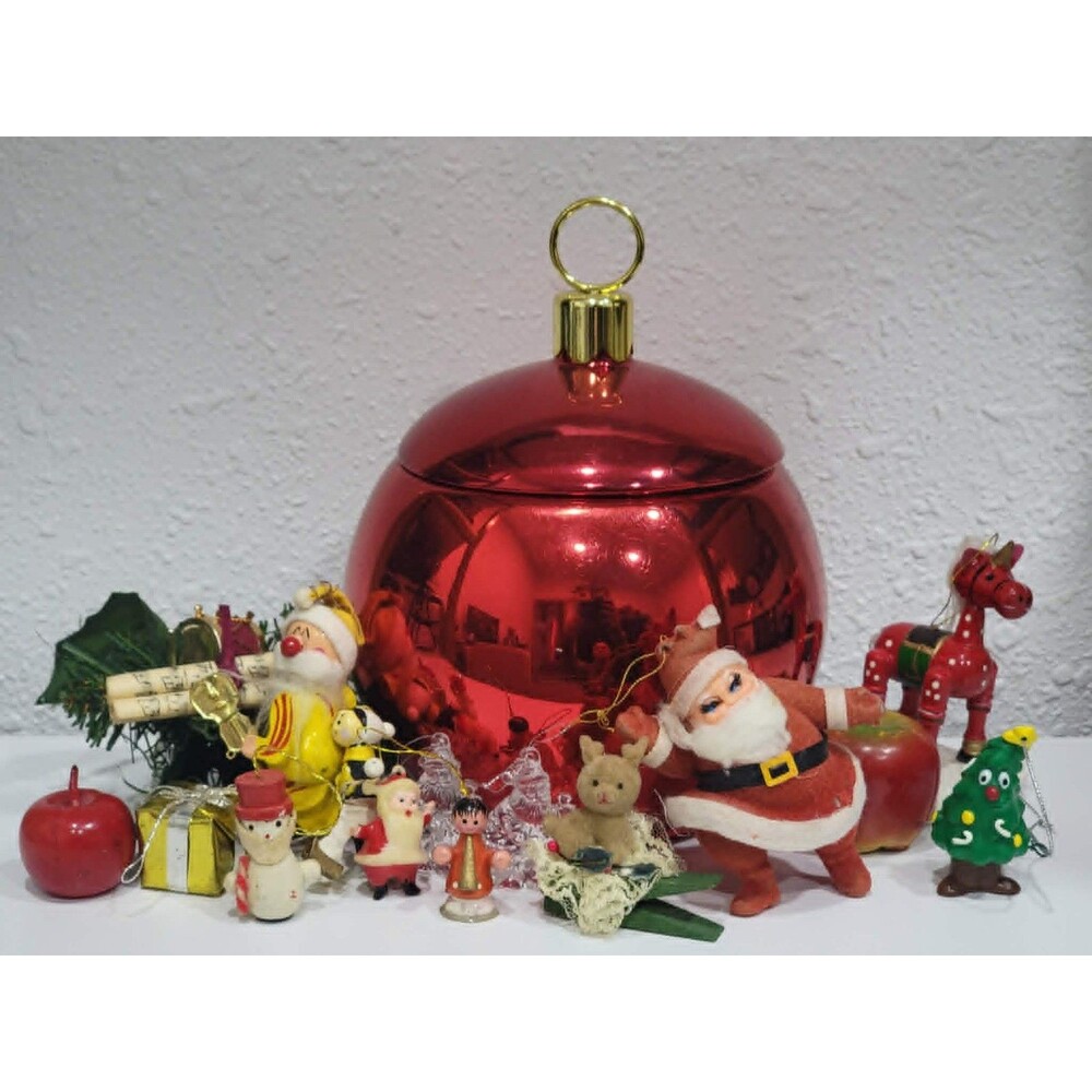 Teleflora Christmas Ball Planter Vase Ornament Bowl + vintage wood ornaments